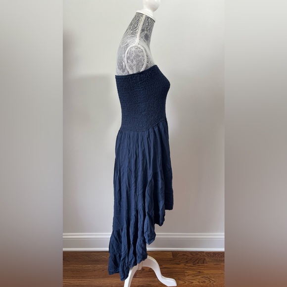 Strapless Navy-Blue High-Low Ruffle Dress - Picture 7 of 7
